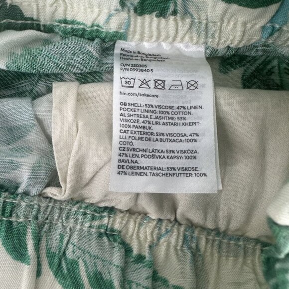 H&M Womens Linen Blend Tropical Print Shorts Size S Green & White - Picture 5 of 7